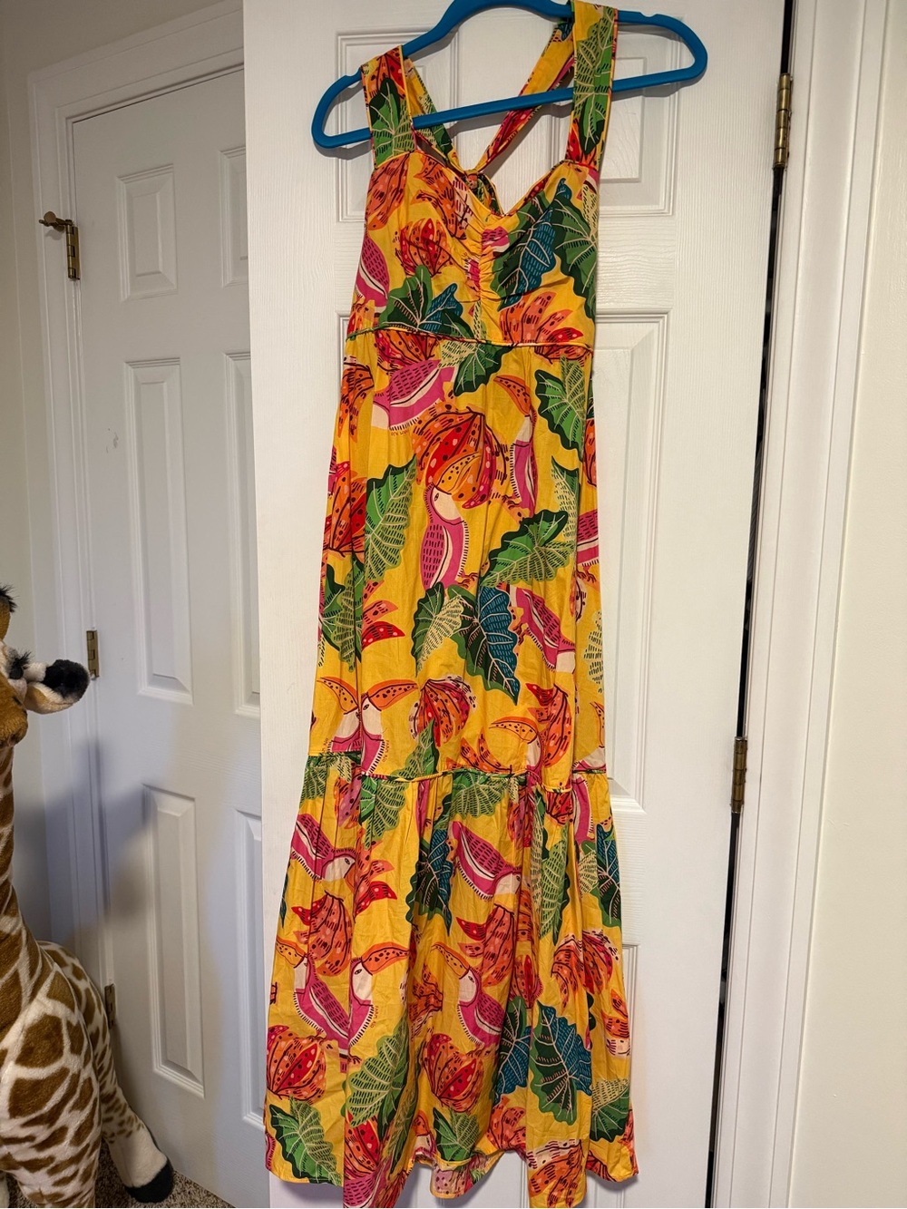 FARM Rio Yellow Tropical Maxi Dress with Green & Pink Accents